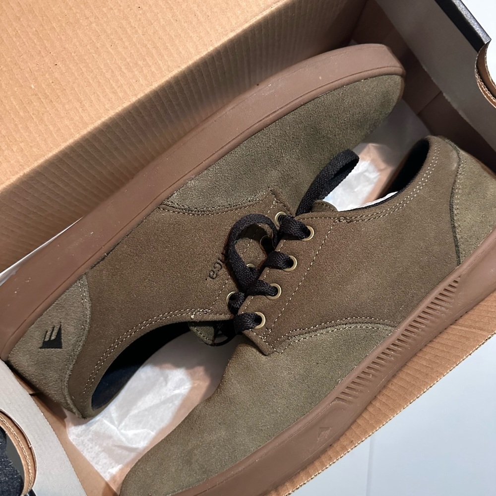 Emerica Khaki and Brown Suede Sneakers